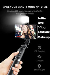 4 in 1 Wireless Selfie With Fill Light Stick Tripod Bluetooth Shutter selfie Light foldable Selfie stick for all Phone Extendable With charging Cable Detachable Bluetooth Shutter