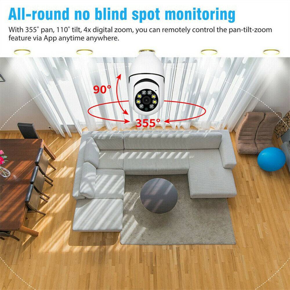 E27 Light Bulb Security Camera - 1080P HD WiFi Smart Camera | 360° View with Night Vision