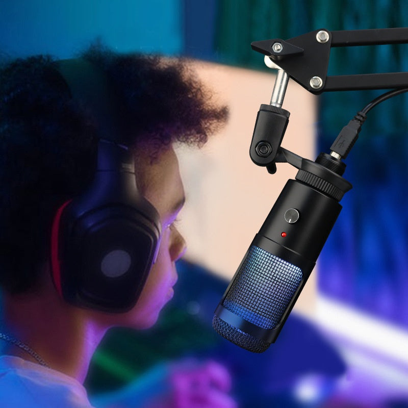 RGB Lamp Condenser Microphone Game Conference Singing Recording Laptop Desktop