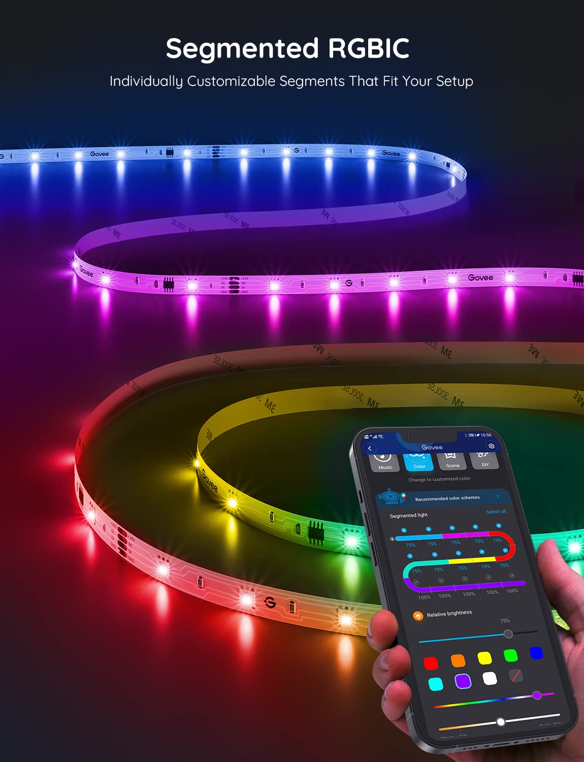 Smart RGBIC LED Strip Lights with App Control, 11 Music Modes & 64+ Scenes – White (Indoor Use)