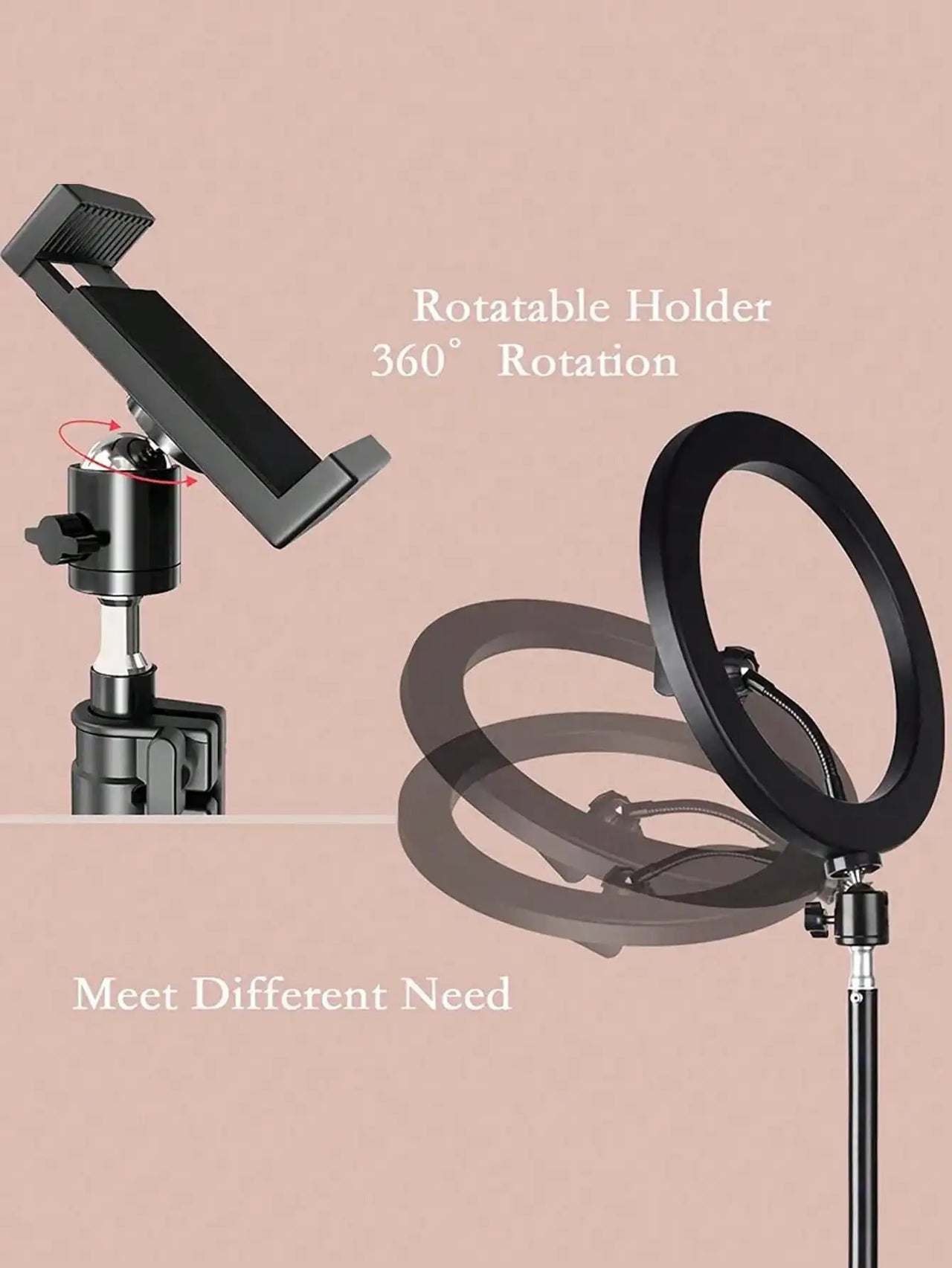 10" LED Ring Light with 110cm Tripod Stand & Phone Holder for Live Streaming, TikTok & Selfies