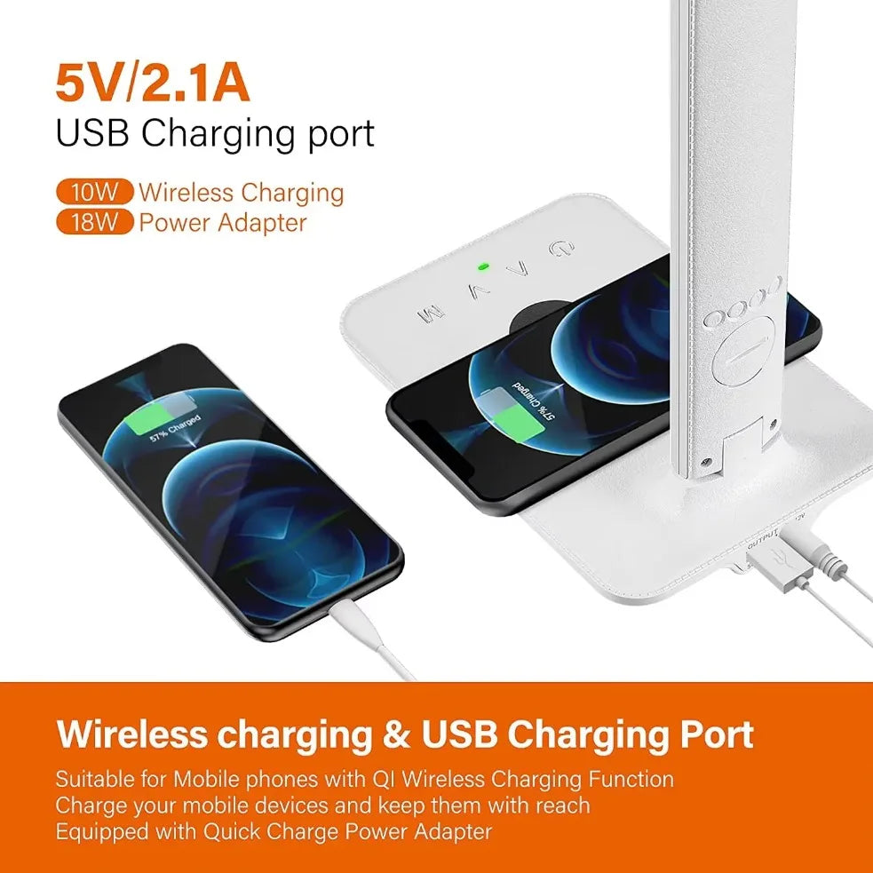 2-in-1 Wireless Charger & LED Desk Lamp - Fast Charging Pad with Touch Control