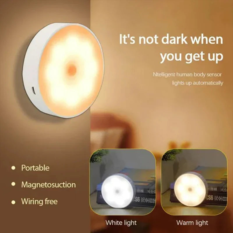 PIR Motion Sensor LED Night Light - USB Rechargeable Wireless Cabinet Lamp