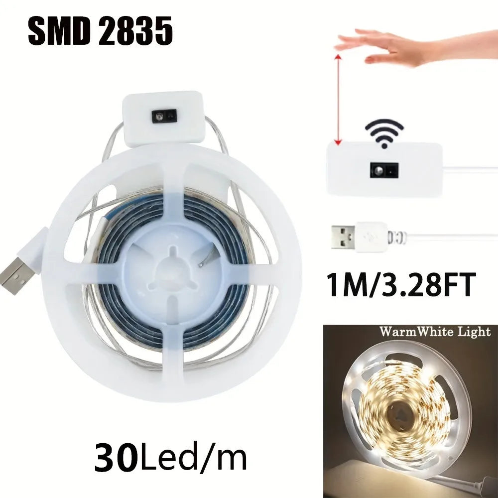 Smart USB LED Strip Lights with Hand Scan Sensor - Dimmable Under Cabinet Lighting