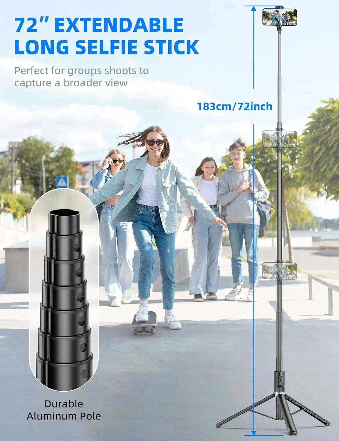 C10 Selfie Stick Wireless Bluetooth Remote Portable 72 Inch Aluminum Alloy Phone Tripod Stabilizer for iOS Android Cellphone