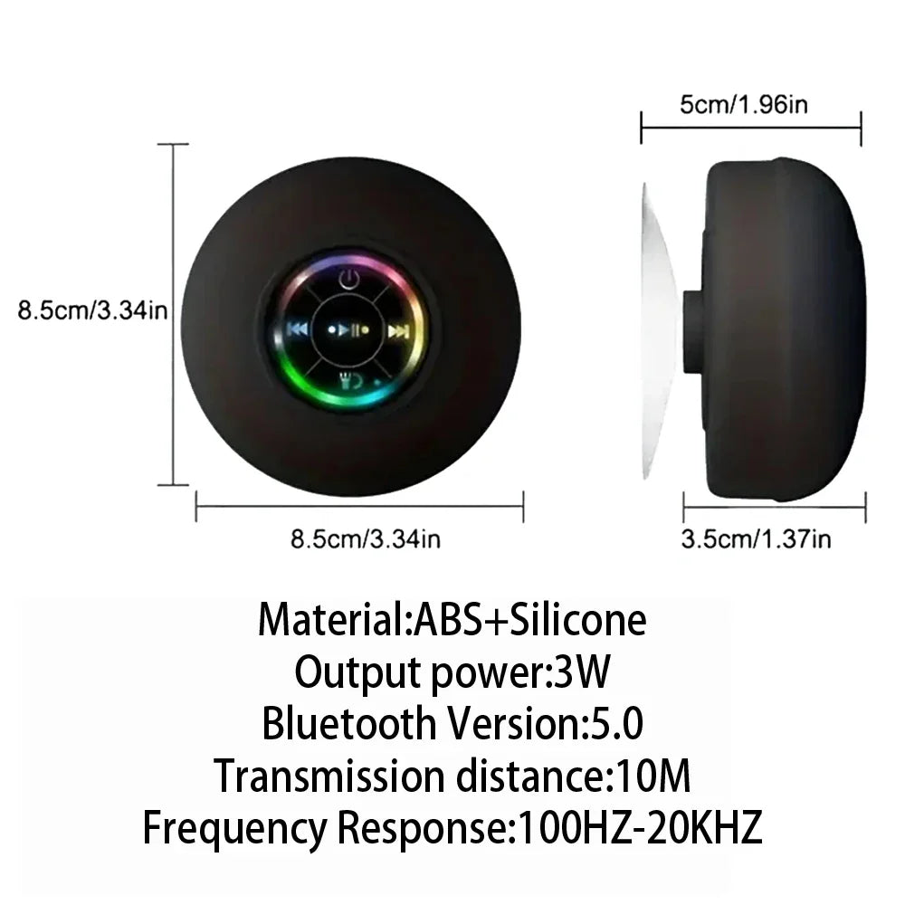 Waterproof Bluetooth Speaker with LED Light - Portable Wireless Outdoor Shower Speaker