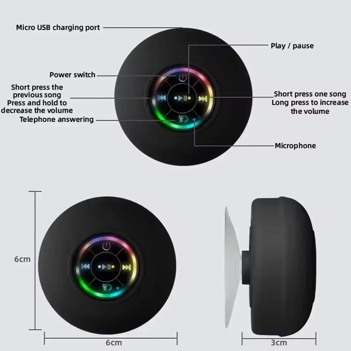 Portable Bluetooth Audio Ipx4 Waterproof Led Lights Bathroom Outdoor