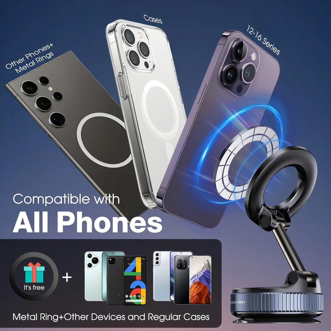 360° Vacuum Magnetic Phone Holder, Car/Gym/Mirror