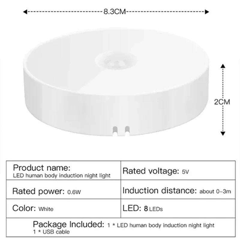 PIR Motion Sensor LED Night Light - USB Rechargeable Wireless Cabinet Lamp