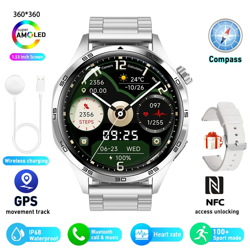 Smart Watch GT5 Pro - AMOLED GPS NFC Fitness Tracker with Heart Rate Monitor