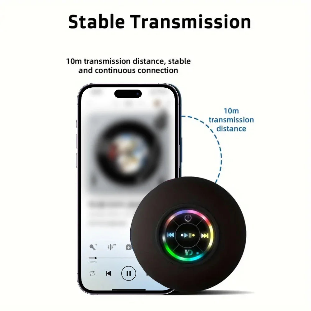 Waterproof Bluetooth Speaker with LED Light - Portable Wireless Outdoor Shower Speaker
