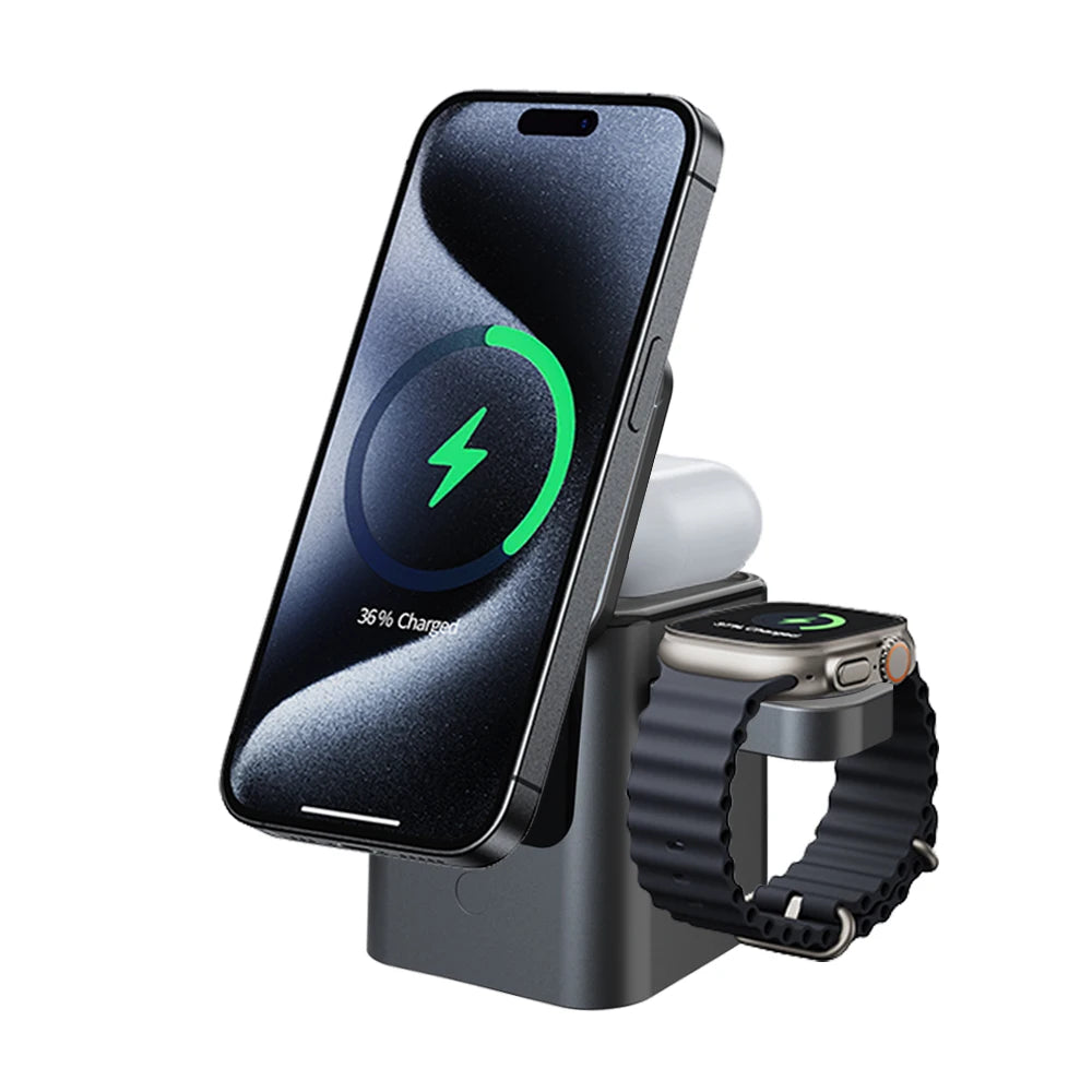 Magnetic 3-in-1 Wireless Charger Station - iPhone, Apple Watch & AirPods Fast Charging Dock