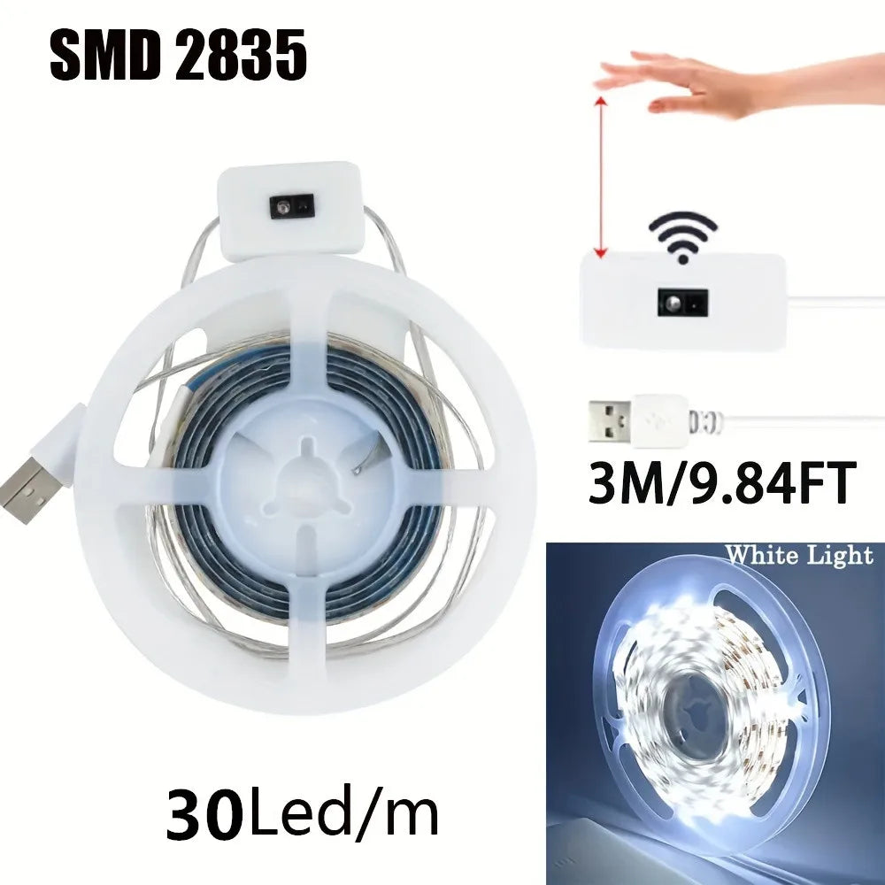 Smart USB LED Strip Lights with Hand Scan Sensor - Dimmable Under Cabinet Lighting