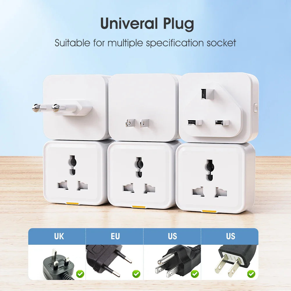 Tuya Smart Home Wireless WIFI Plug Socket UK EU US Universal 16A Travel Universal Conversion Socket Outlet Power Monitor Timer