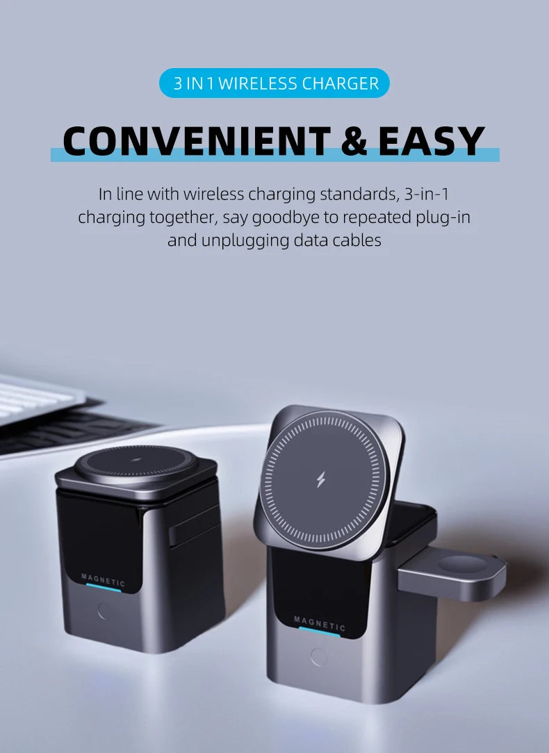 Magnetic 3-in-1 Wireless Charger Station - iPhone, Apple Watch & AirPods Fast Charging Dock