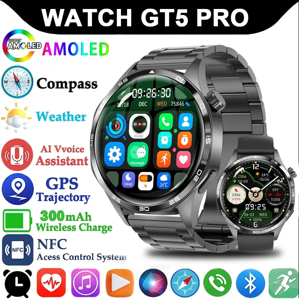 Smart Watch GT5 Pro - AMOLED GPS NFC Fitness Tracker with Heart Rate Monitor