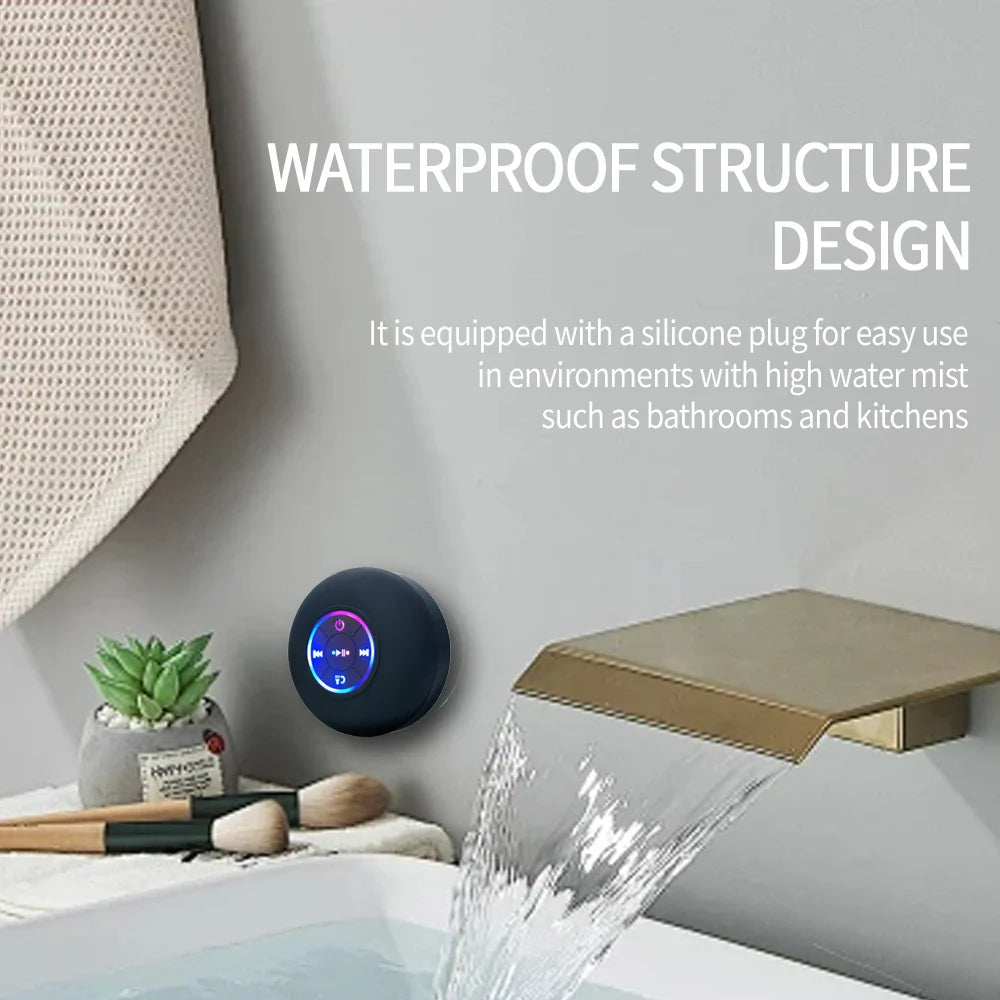 Waterproof Bluetooth Speaker with LED Light - Portable Wireless Outdoor Shower Speaker