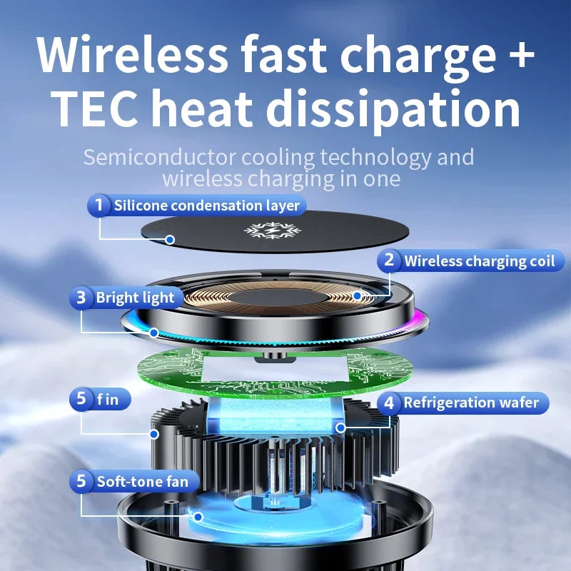 30W Ice Cooling Magnetic Wireless Car Charger - MagSafe Fast Charging Phone Mount