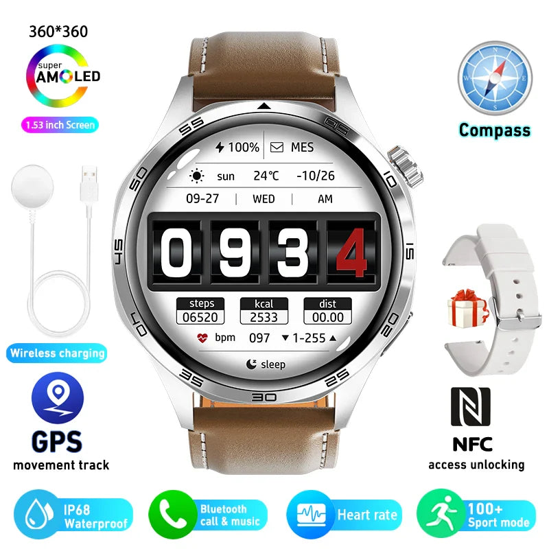 Smart Watch GT5 Pro - AMOLED GPS NFC Fitness Tracker with Heart Rate Monitor