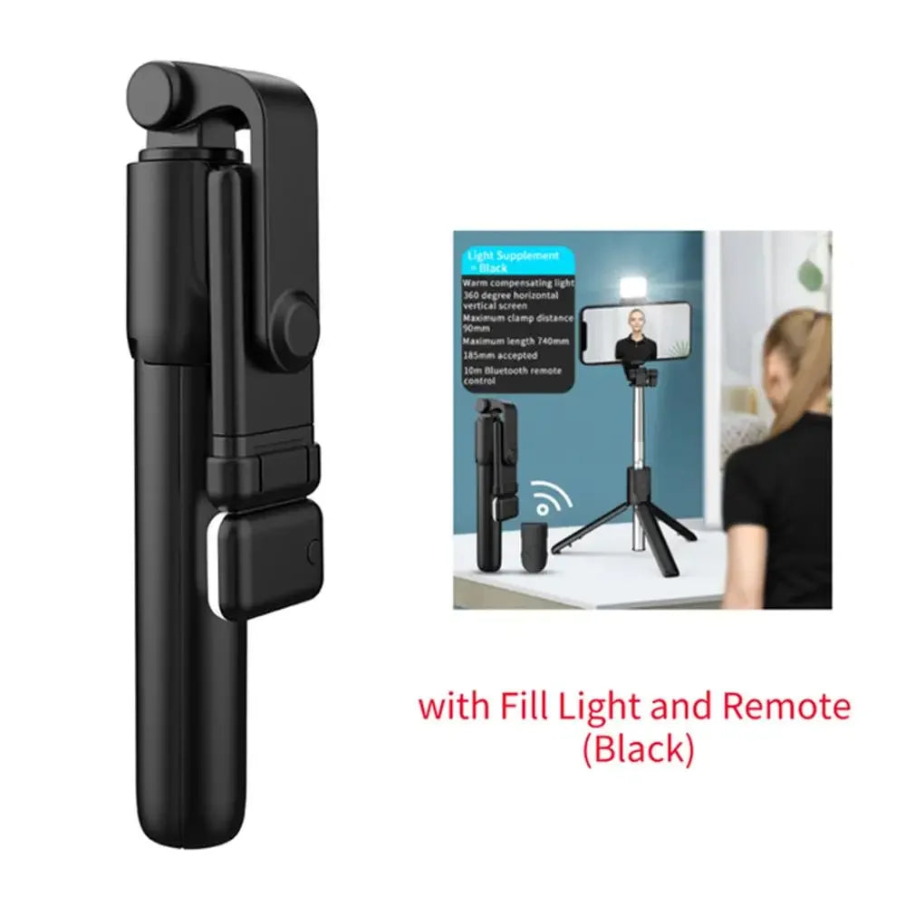 4 in 1 Wireless Selfie With Fill Light Stick Tripod Bluetooth Shutter selfie Light foldable Selfie stick for all Phone Extendable With charging Cable Detachable Bluetooth Shutter