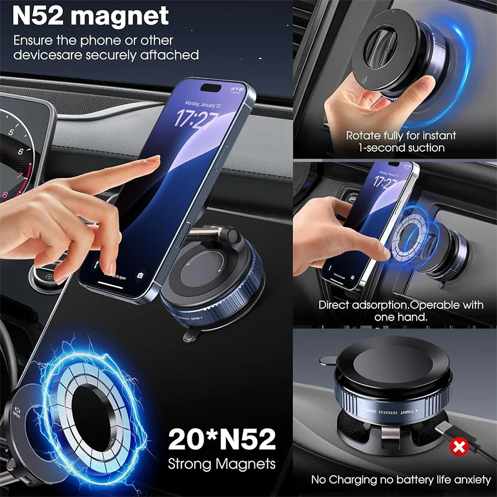 360° Vacuum Magnetic Phone Holder, Car/Gym/Mirror