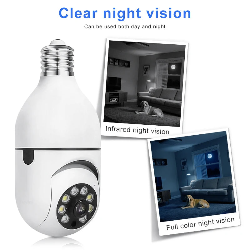 E27 Light Bulb Security Camera - 1080P HD WiFi Smart Camera | 360° View with Night Vision