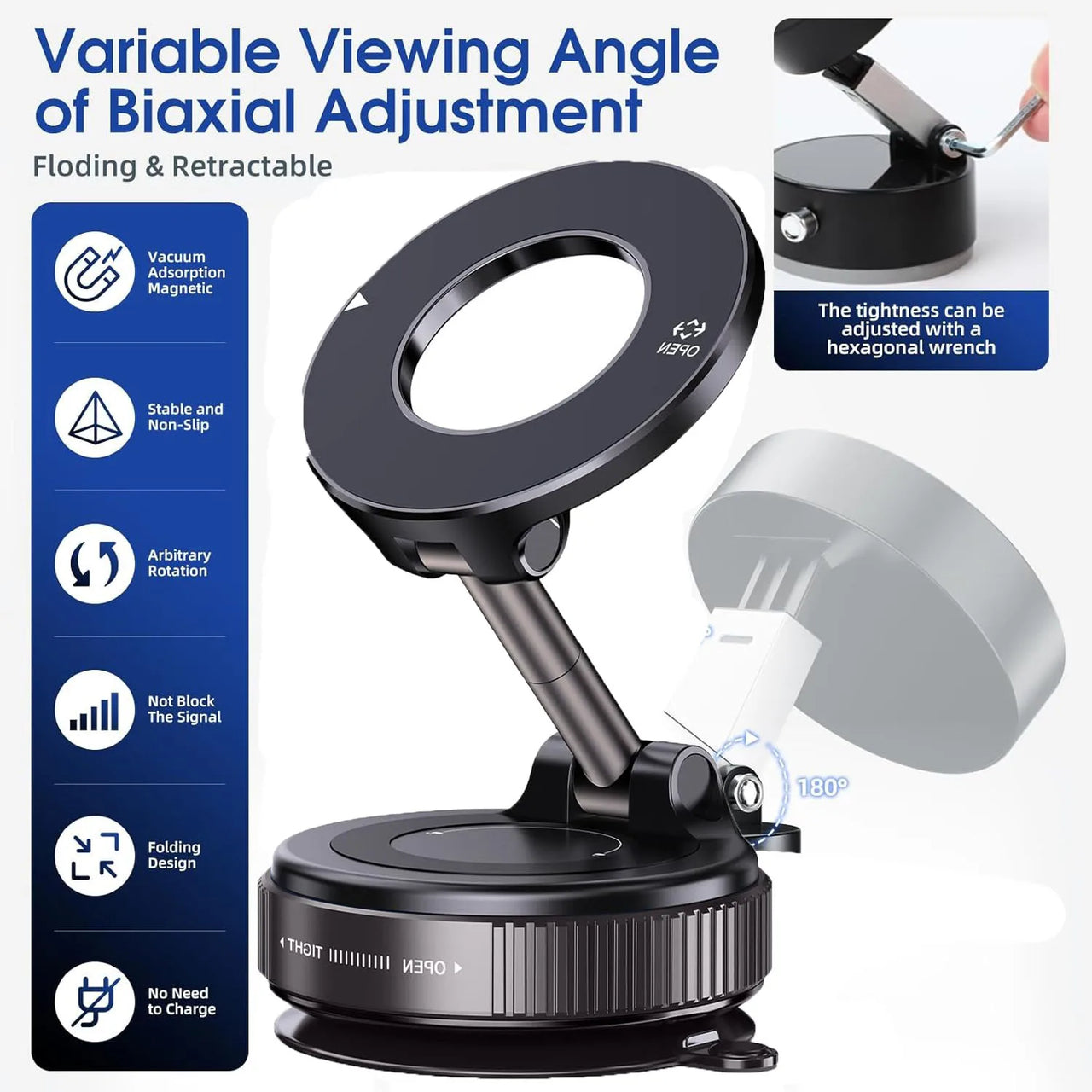 360° Vacuum Magnetic Phone Holder, Car/Gym/Mirror