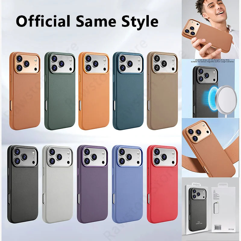 Premium MagSafe Leather Case for iPhone 17/16/15/14 Pro Max - Genuine Leather Magnetic Cover