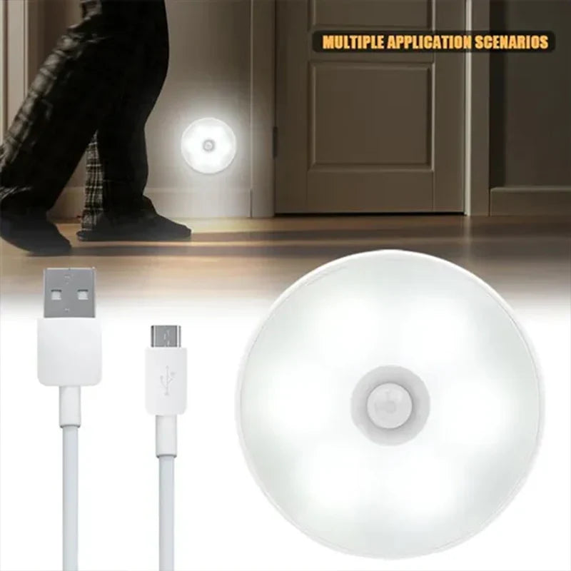 PIR Motion Sensor LED Night Light - USB Rechargeable Wireless Cabinet Lamp