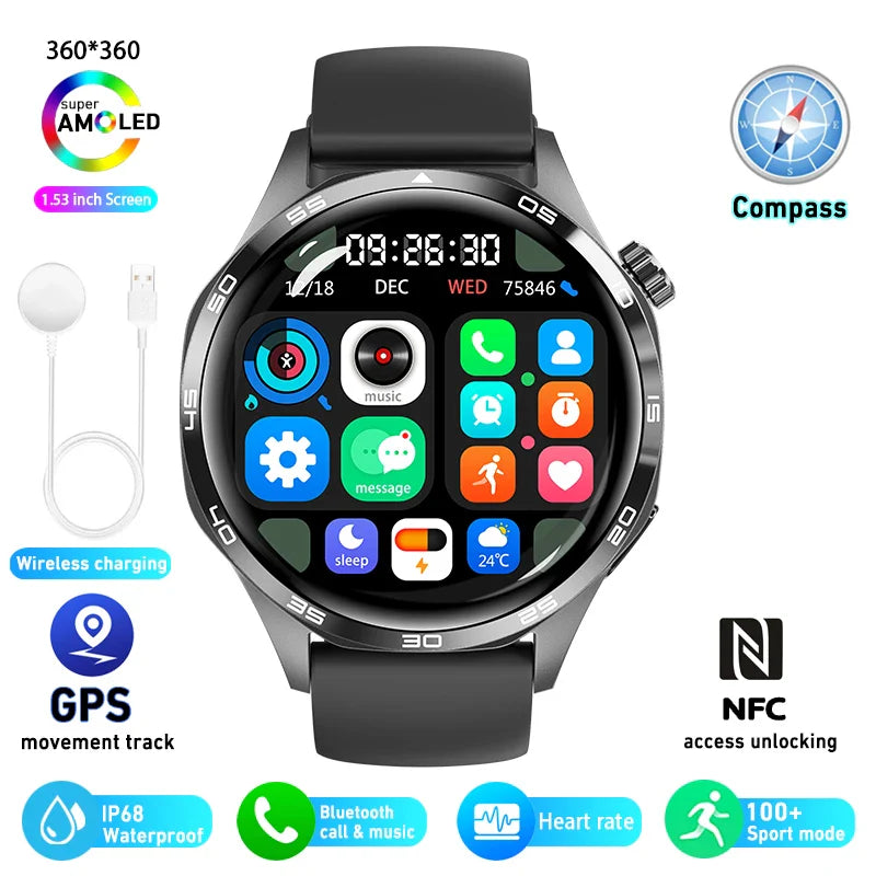 Smart Watch GT5 Pro - AMOLED GPS NFC Fitness Tracker with Heart Rate Monitor