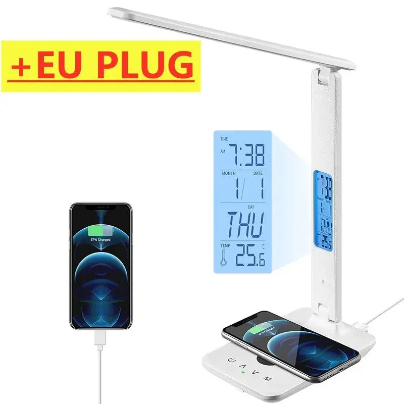 2-in-1 Wireless Charger & LED Desk Lamp - Fast Charging Pad with Touch Control