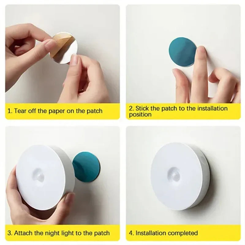 PIR Motion Sensor LED Night Light - USB Rechargeable Wireless Cabinet Lamp