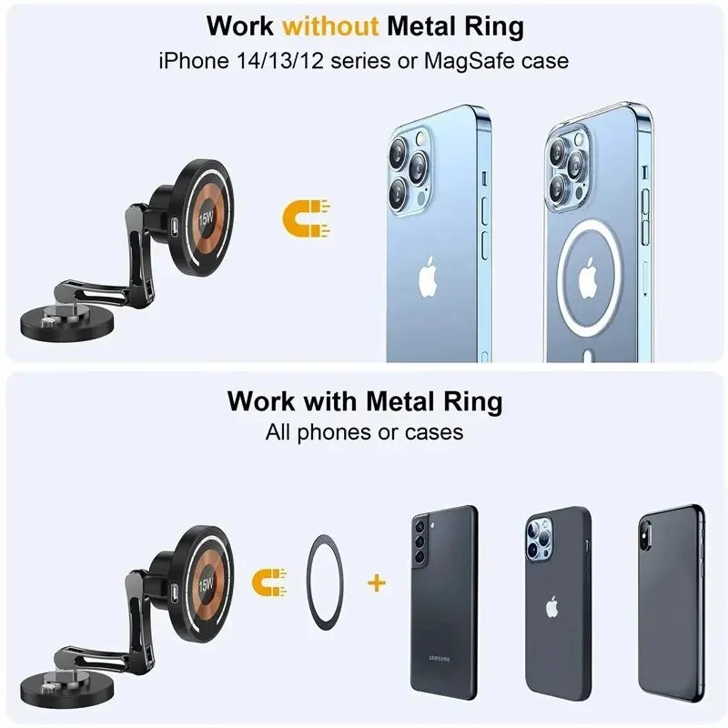 Magnetic Car Wireless Charger Stand - 360° Rotation MagSafe Car Mount with Fast Charging