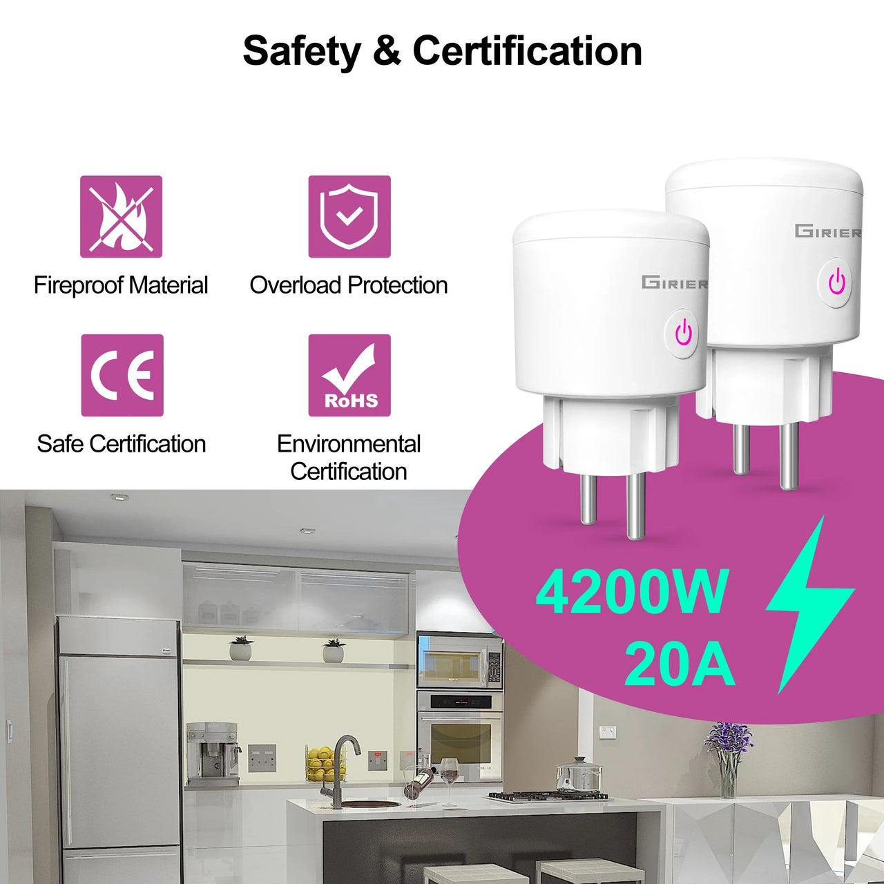 GIRIER Tuya Smart Wifi Plug EU with Power.