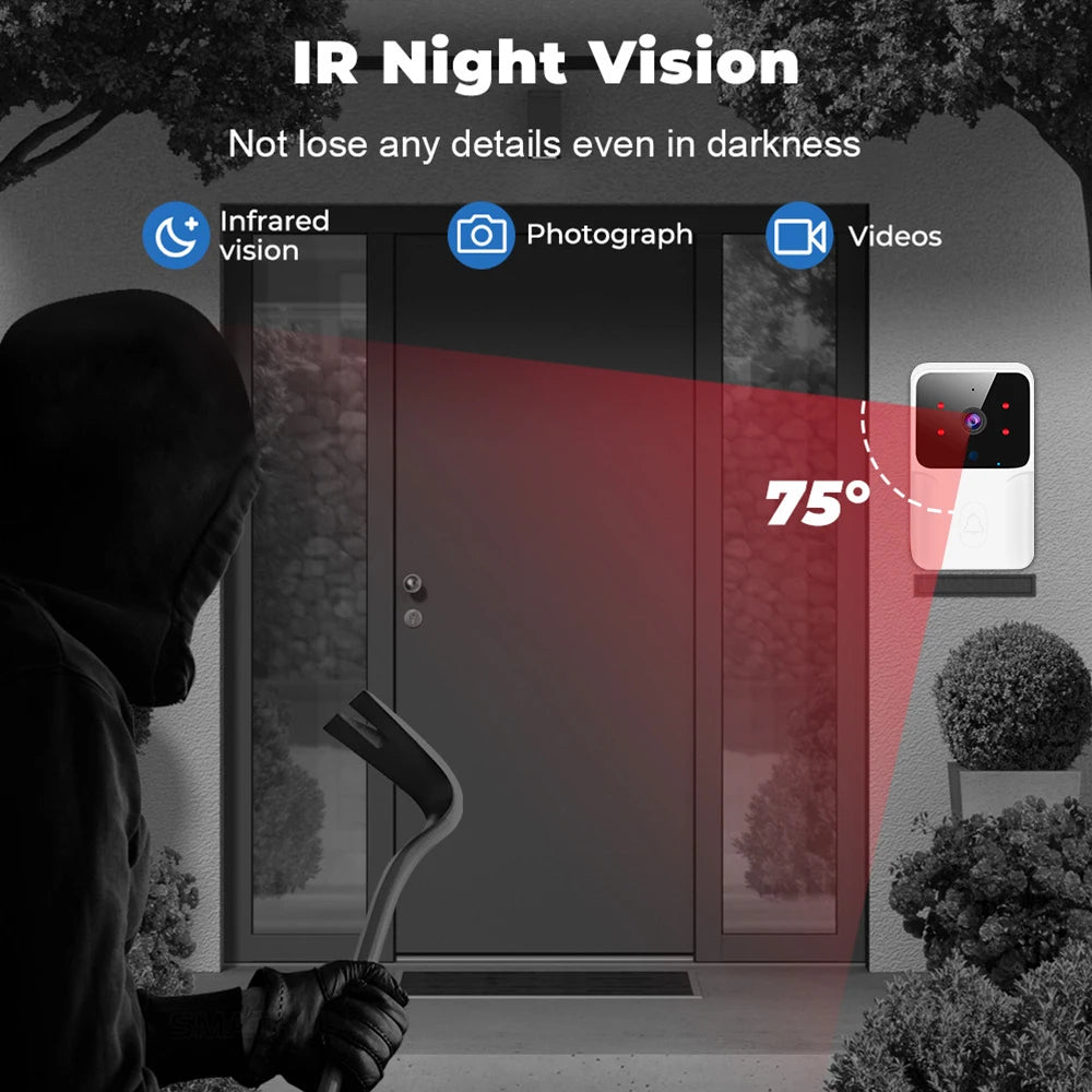 Smart WiFi Video Doorbell Camera - 2.4G Wireless HD Intercom with Night Vision