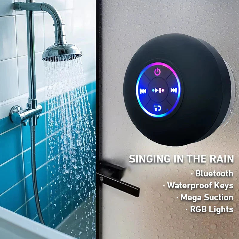 Waterproof Bluetooth Speaker with LED Light - Portable Wireless Outdoor Shower Speaker