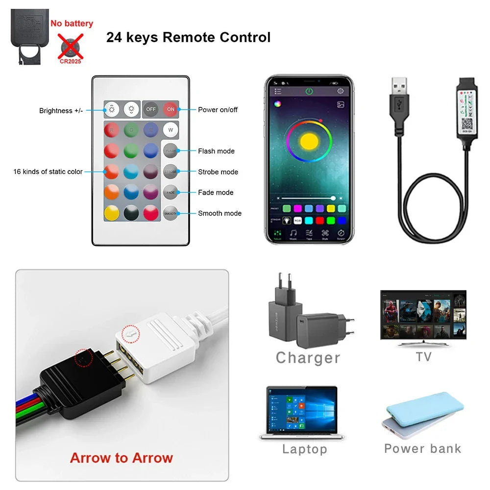 Bluetooth RGB LED Strip Lights - Smart App Control Music Sync Room Decor