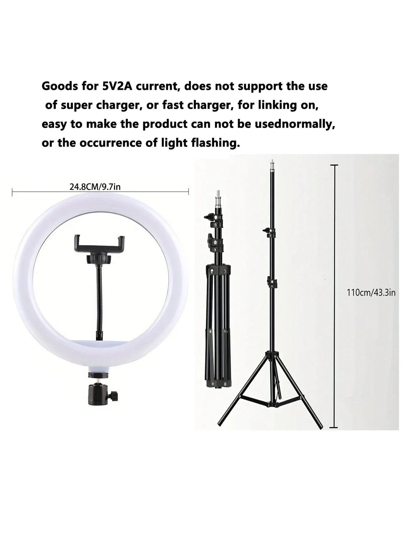 10" LED Ring Light with 110cm Tripod Stand & Phone Holder for Live Streaming, TikTok & Selfies