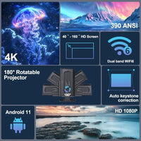 4K Smart Portable Projector - Android 11 Home Theater with WiFi & Bluetooth