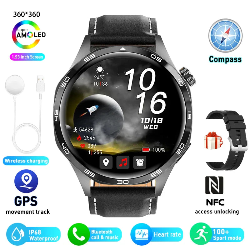 Smart Watch GT5 Pro - AMOLED GPS NFC Fitness Tracker with Heart Rate Monitor