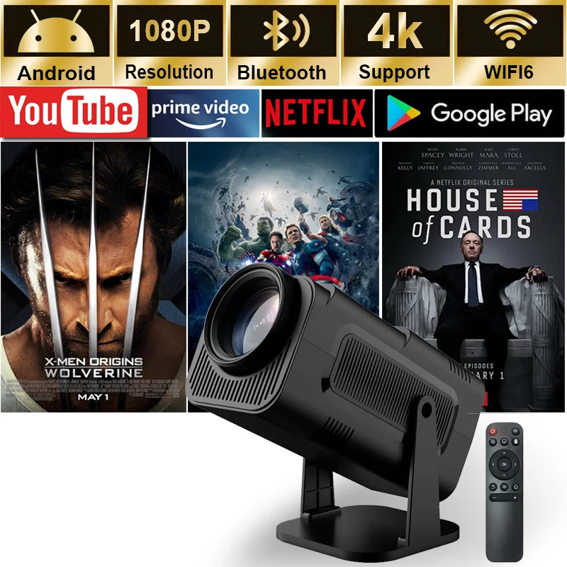 4K Smart Portable Projector - Android 11 Home Theater with WiFi & Bluetooth