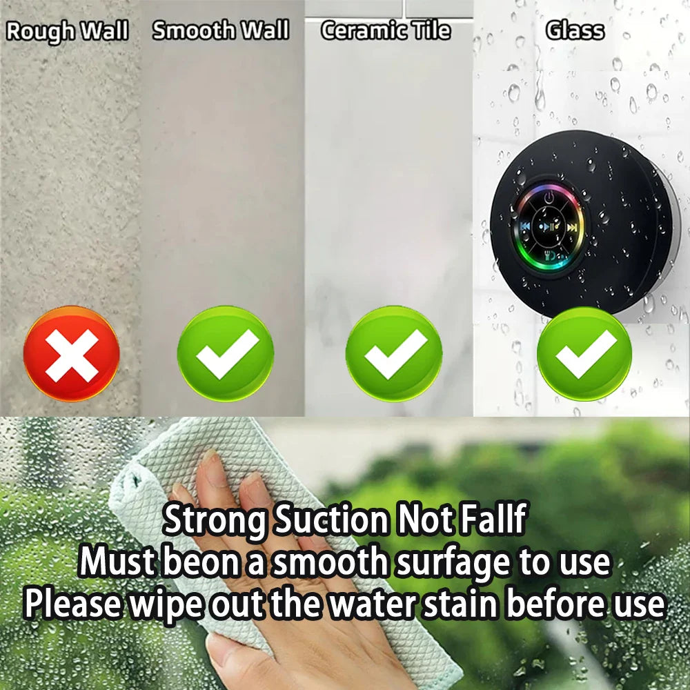 Waterproof Bluetooth Speaker with LED Light - Portable Wireless Outdoor Shower Speaker